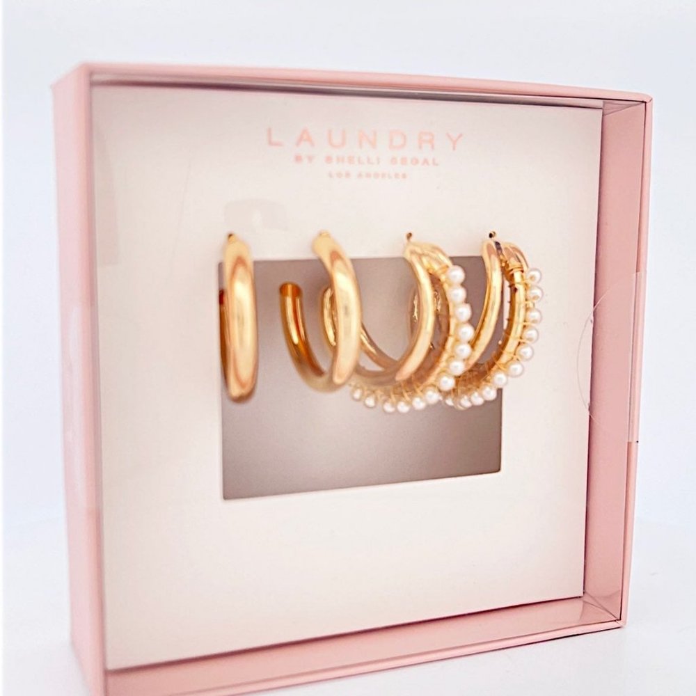 Laundry by Shelli Segal Boxed Earrings Set - Gold Hoop Earrings with Pearls